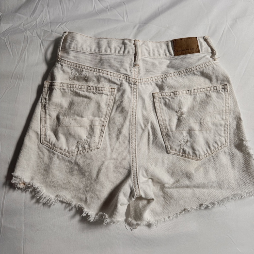 American Eagle White Distressed Denim Shorts